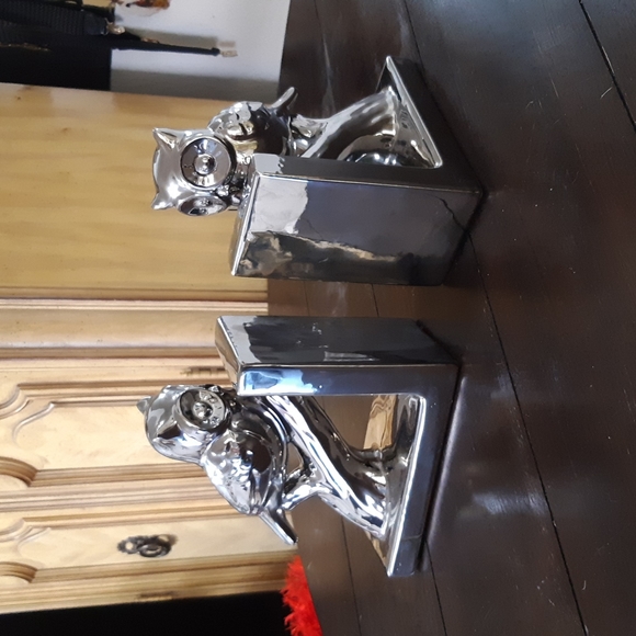 Silver Toned Owl Bookends Set books library birds office home accent